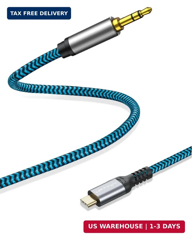 Aux to USB C Cable, 4ft Nylon Braided Type C to 3.5mm Audio Cord for Car Stereo,