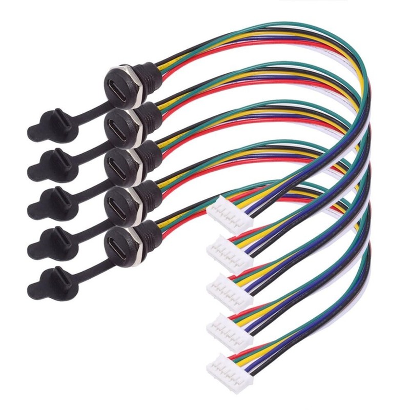 Type C Female Socket 6Pin Header 24AWG 2.0mm Panel Mount DC Power Cable Set gallery