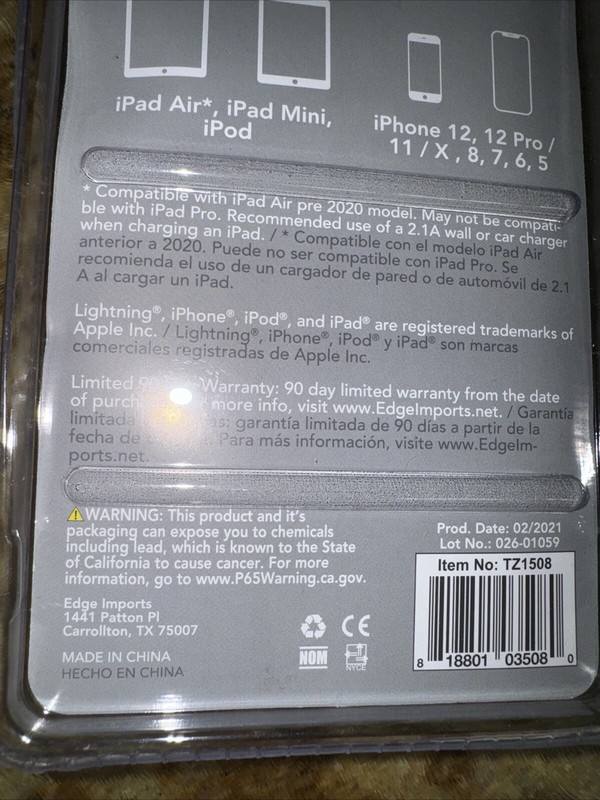 Trend Zone 10 Ft Fast Charge USB Cable For iPhone, iPad, iPod And iPad Air NWT gallery