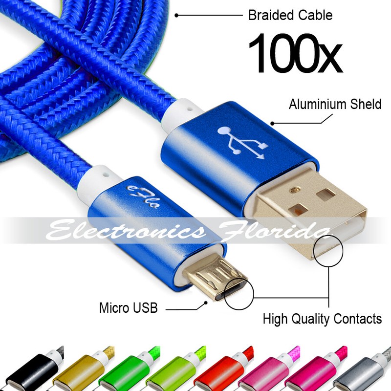 [PACK of 100] Micro USB Charger Cable Nylon Braided for android cellphone