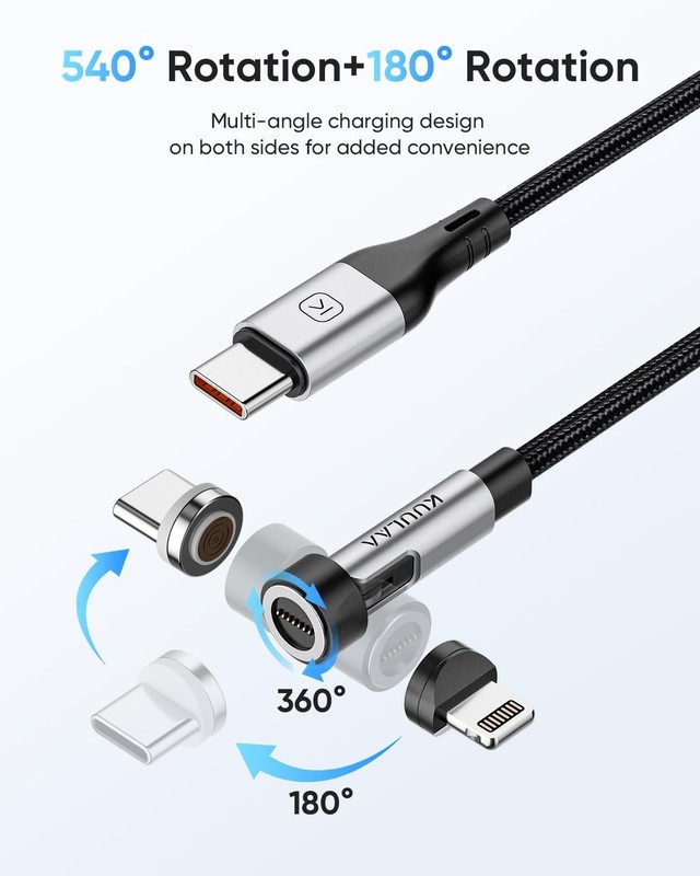 240W Magnetic Phone Charger Cable 2-Pack, 6ft Nylon Braided USB C, 540° Rotating gallery