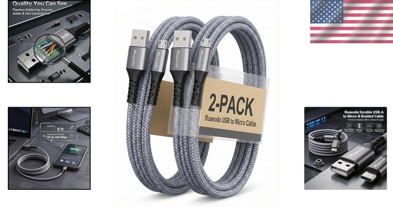 6ft Micro USB Cable Duo - Fast Charging with Resealable Travel Pouch gallery
