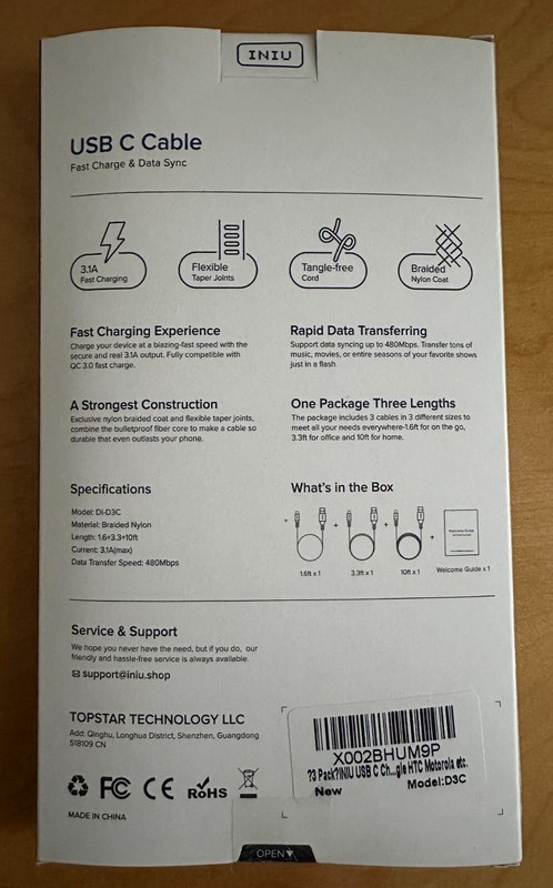 INIU CHARGING CABLE 10FT CABLE ***ONLY** - BLACK USB-C gallery