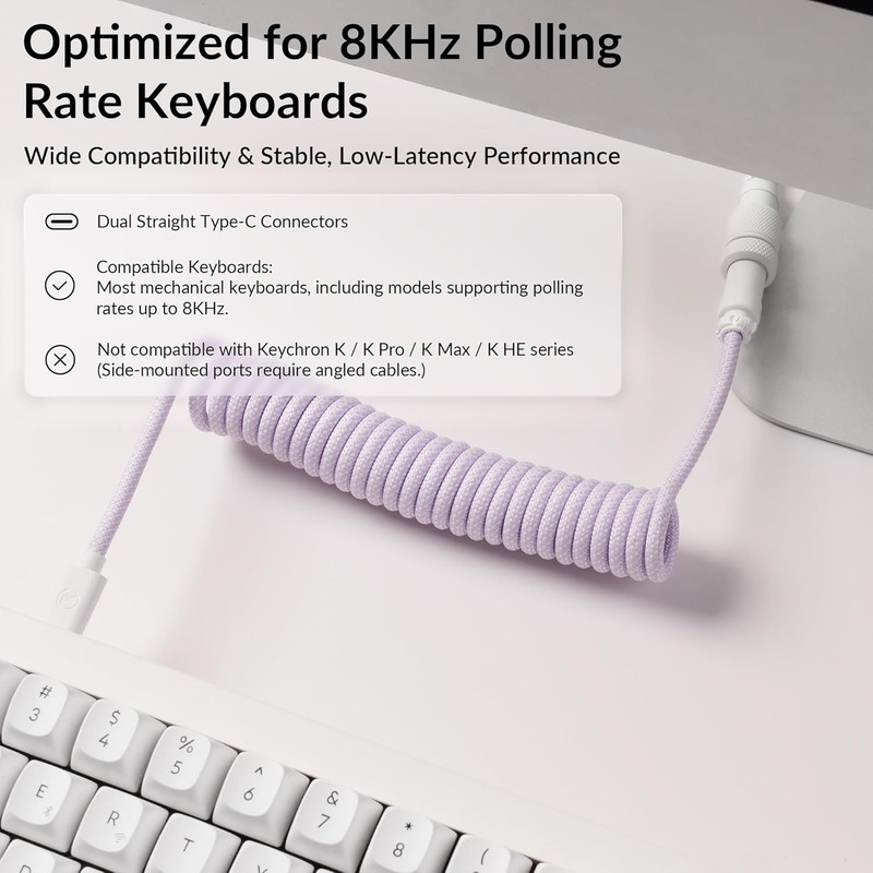 8KHz Coiled USB C Cable for Mechanical Keyboards GX12 5-Pin Aviator Connector gallery