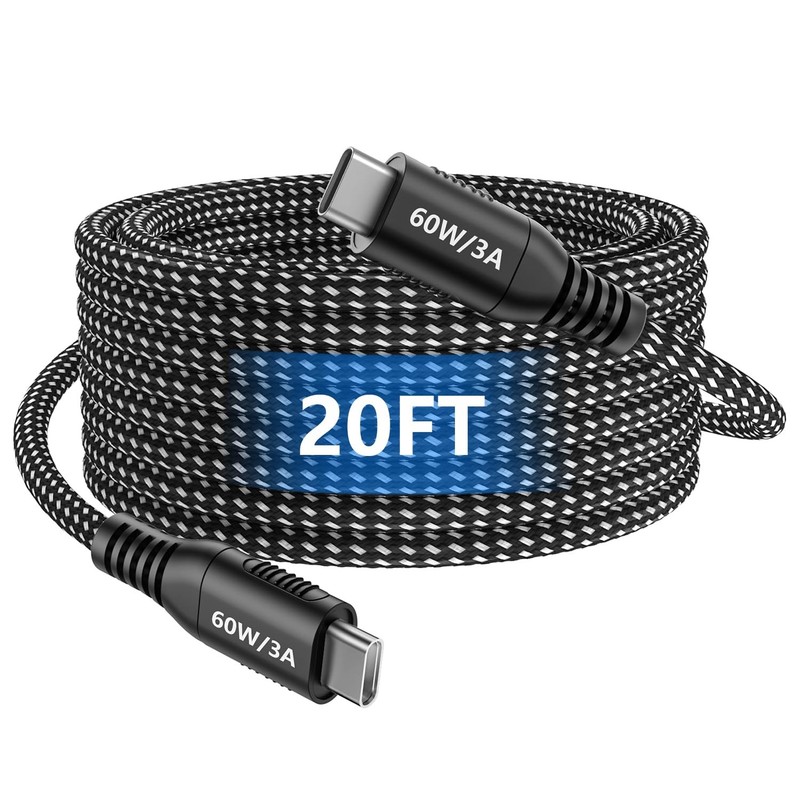 20ft USB C to USB C Cable 60W Fast Charging, Extra Long Braided Type C to C C...
