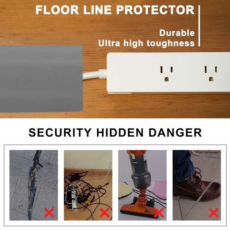 20Ft Floor Cord Cover Gray Silicone Cable Protector Easy 20Ft, Silicone-gray gallery