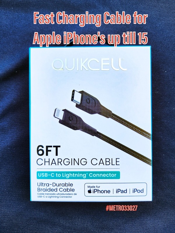 FOR APPLE IPHONE-IPAD-QUICKCELL 6FT FAST CHARGING CABLE NEW RETAIL BOXED $13.95
