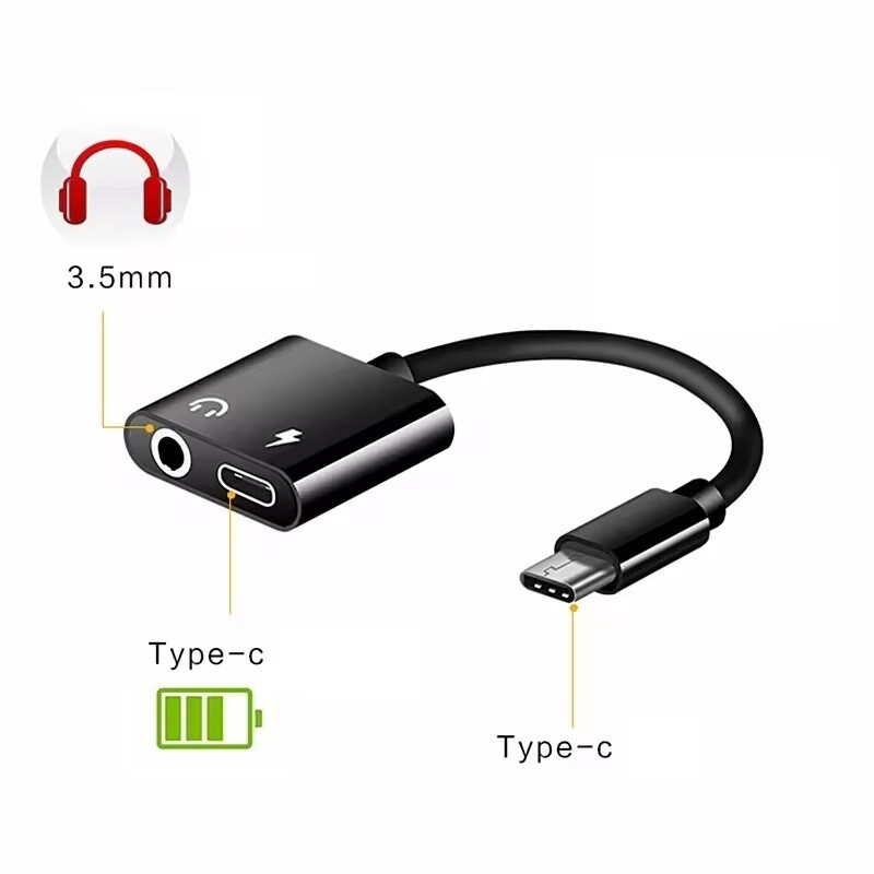 2 In 1 USB-C To 3.5mm Jack Adapter + Type C Audio Charging Headphones gallery