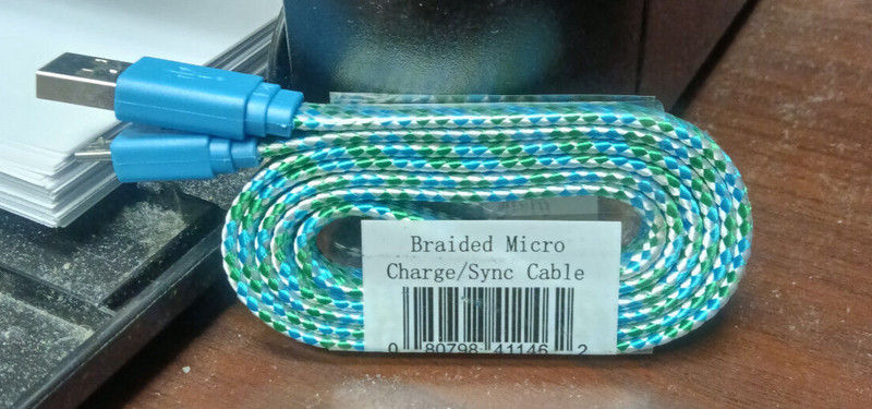 Micro USB Charger Sync Braided 3 Ft. Cable Green NEW