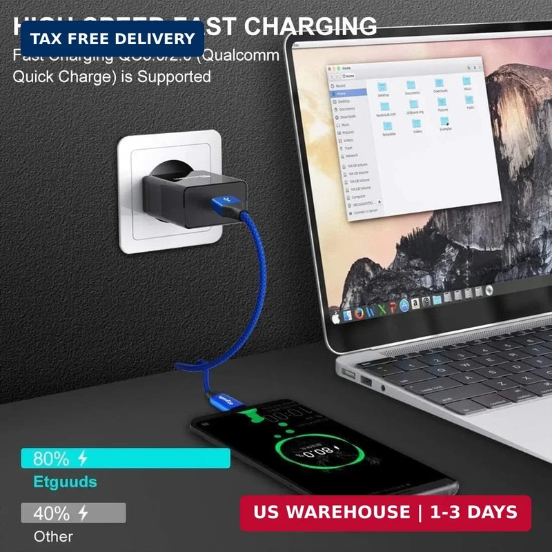 etguuds USB to USB C Cable 0.5ft, 2-Pack Short USB A to Type C Charger Cord Fast gallery