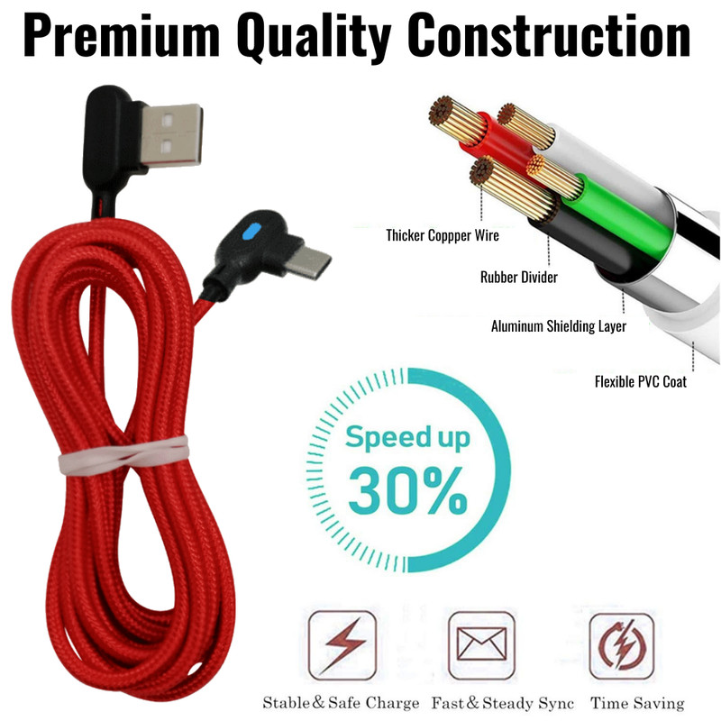 90 Degree Angle USB Type-C Fast Charger Cable Charging Cord For Samsung Galaxy gallery