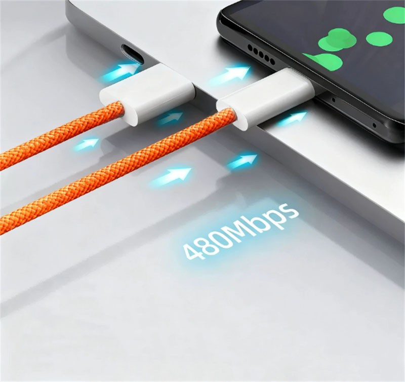 Orange /Braided / Micro USB C Fast Charger Cable With PIN For IOS Android Phone