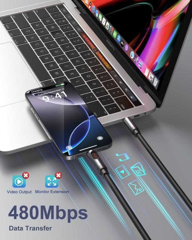 USB to USB Cable, 240W Fast Charging Charger Cord with Display for MacBook iP... gallery