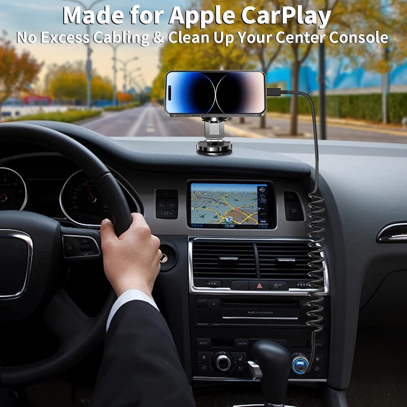 【MFi Certified】iPhone Fast Car Charger, 6FT Lightning Coiled, Ceramic Black gallery