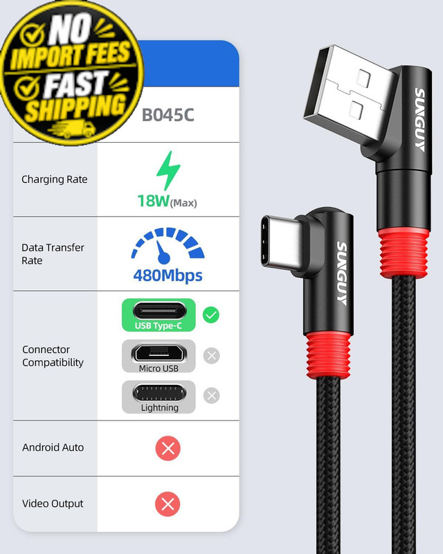 SUNGUY 6 inch/0.15M Right Angle USB C to A Cable 2Pack, 3A Short 0.5FT, Black gallery