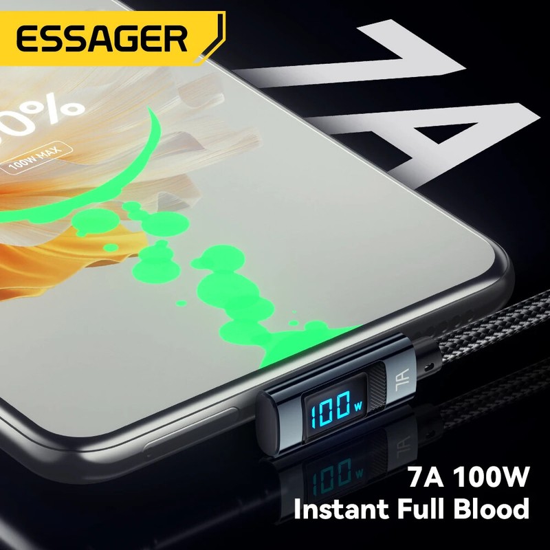 Essager 100W USB C Cable Fast Charge Digital Display Elbow USB A To Type C Cable gallery