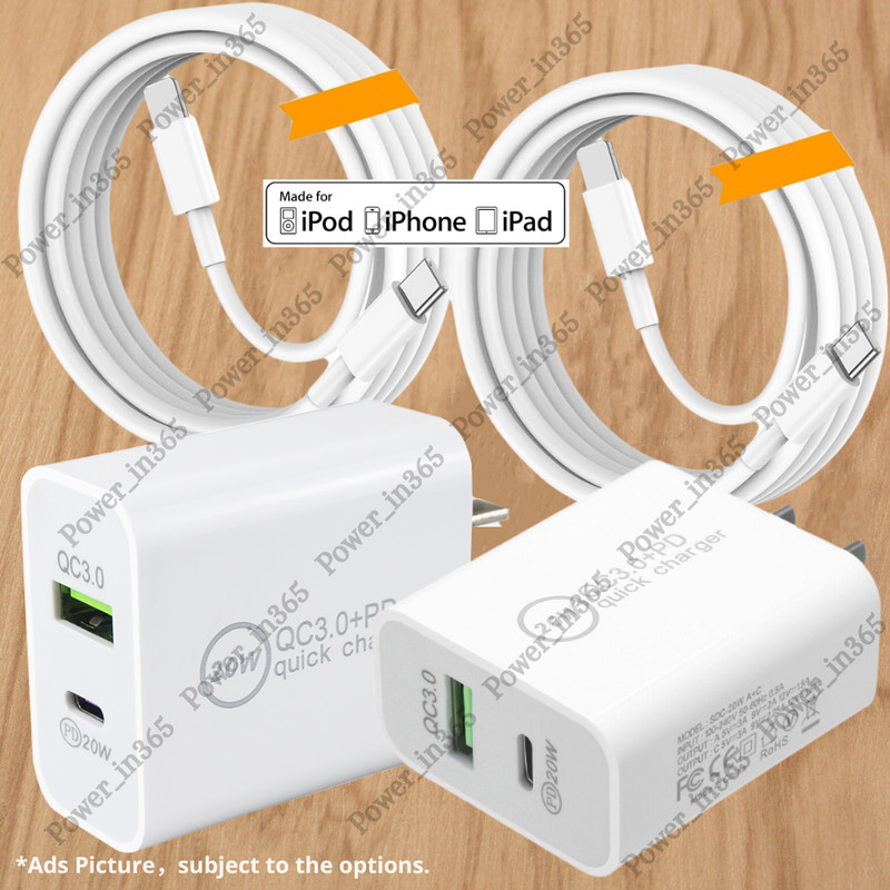 For iPhone 14 13 12 11 Pro XR 8 20W Fast Charger 20W USB C Adapter Type C Cable