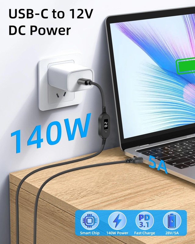 140W USB C to DC Adapter, Type C to DC Barrel Adapter PD Trigger Power Cable ... gallery