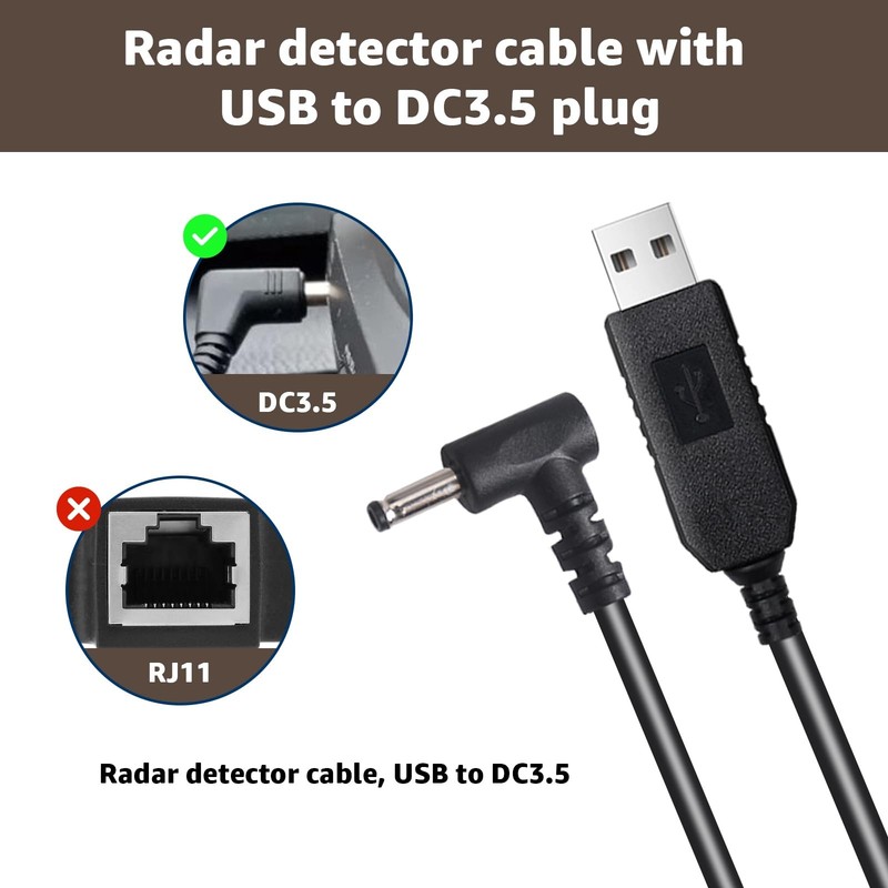 USB to DC3.5 Plug Power Cable for Radar Detectors, 8.2FT 5V-12V USB Power Cab... gallery