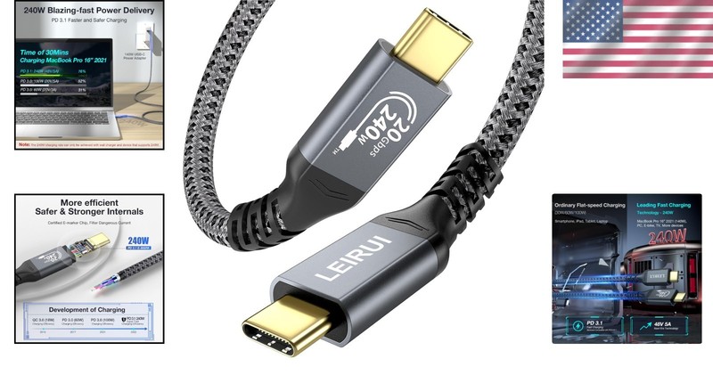 Durable Braided USB C to USB C Cable - 9.9ft Fast Charging & High Speed gallery