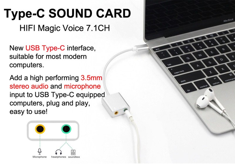 USB Type-C External Sound Card 7.1 Stereo Audio Mic Adapter For Apple iPad Air gallery