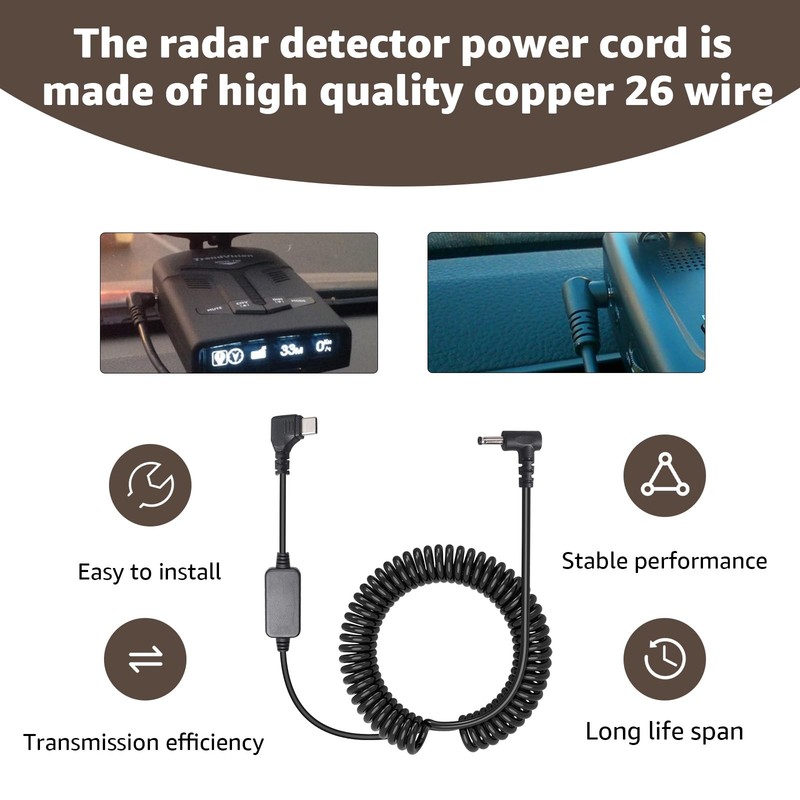 USB-C to DC3.5 Power Cable for Radar Detectors, 8.2FT 5V-12V Type C Power Cor... gallery