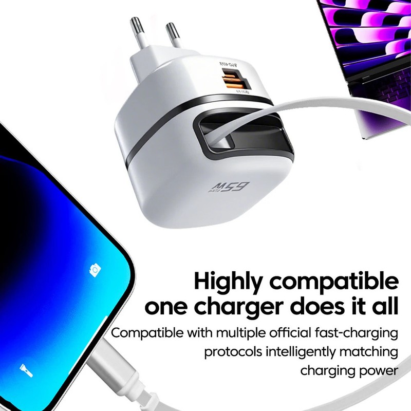 Elough 65W USB Type C Phone Charger Universal Travel Adapter Retractable Fast gallery