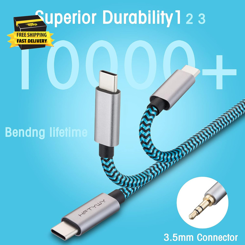 Aux to USB C Cable, 4Ft Nylon Braided Type C to 3.5Mm Audio Cord for Car Stereo, gallery