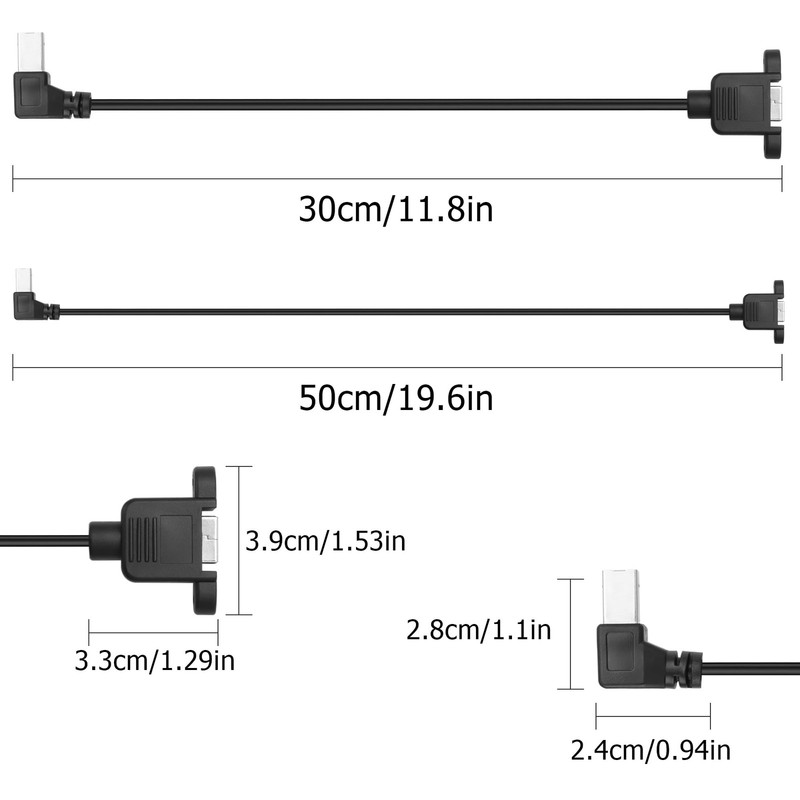 2 Pack USB B Printer Extension Panel Cable 2.0 Type B Male Female Mount Screw gallery