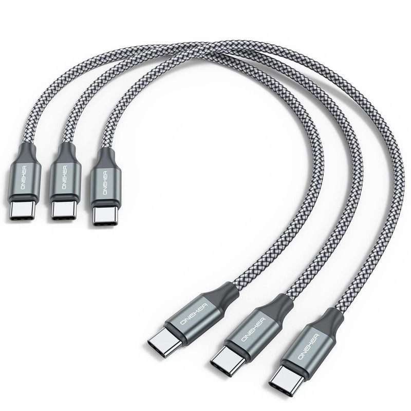 USB C to C Cable (3 Pack 1ft),Short USB Type C Fast Charging Nylon Braided Charg
