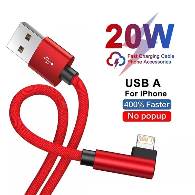 90 Degree Elbow Fast Charging Cable for iPhone 11 12 mini 13 Pro 14 Plus XS Max