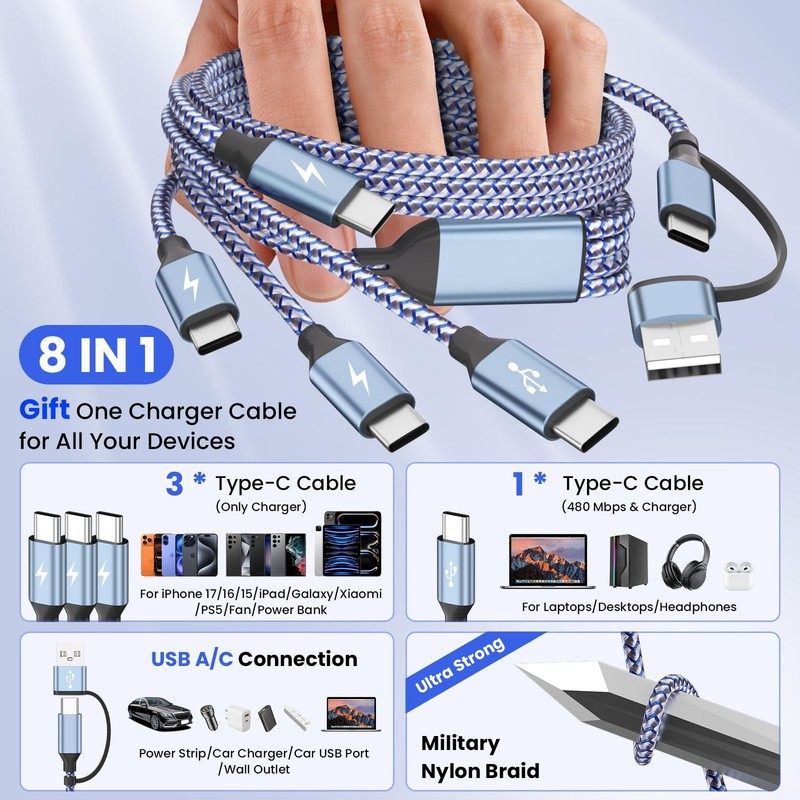 USB Splitter Multi Charging Cable, USB A/to USB Cable[2Pack 5Ft], 4 in 2 Mult... gallery