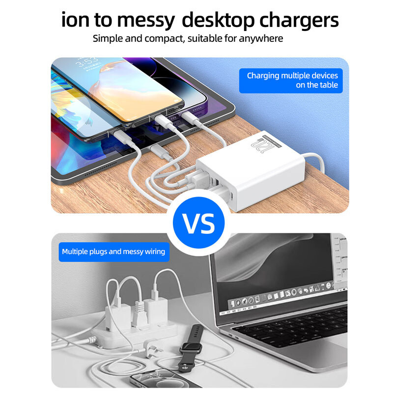 120W Multi-Port Charging Station USB-C Fast Charger For iPhone Samsung Google gallery