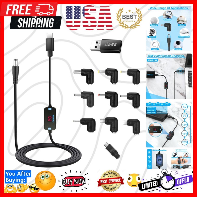 USB C to DC Adapter,Barrel PD Trigger Cable3.3ft with 10 Connector Tips,USB t…