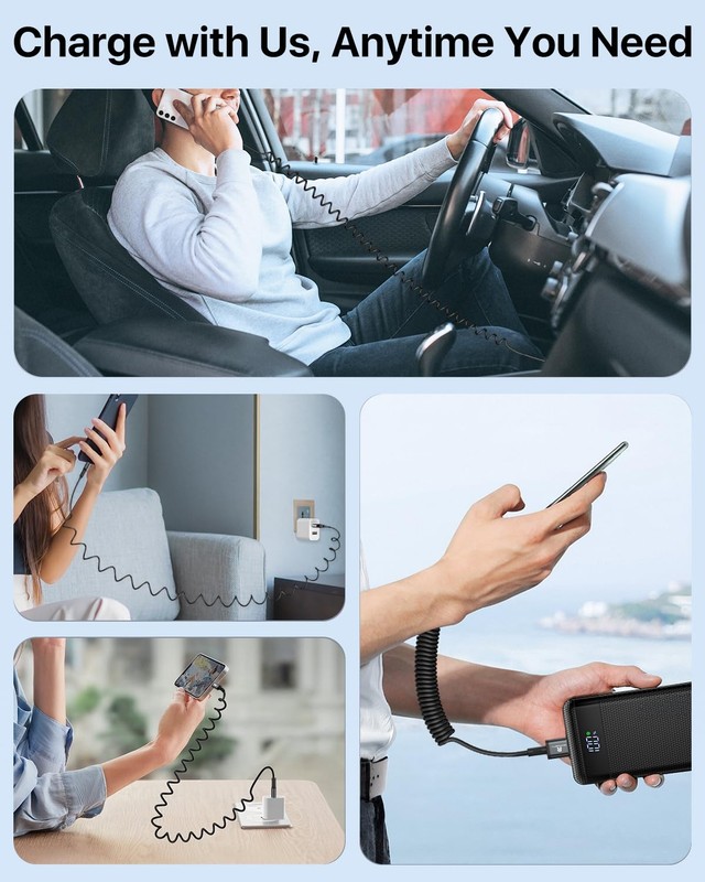 2 Pack Coiled USB C Cable 3FT A to C Stretchable Car Carplay Charger Black gallery