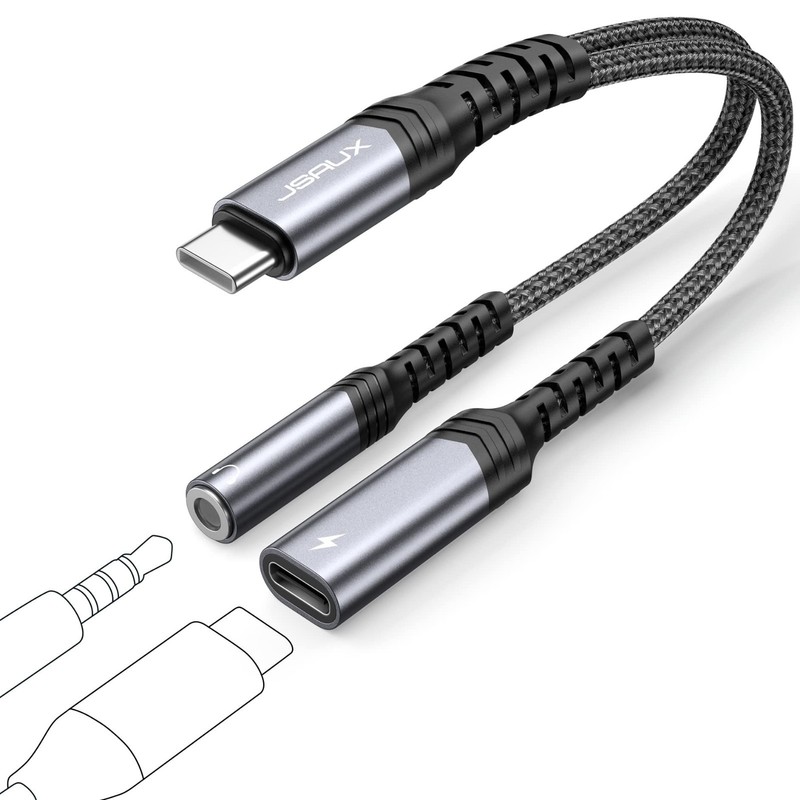 2-in-1 USB C to 3.5mm Headphone & Charger Adapter, PD 60W Fast Charging for iPho gallery