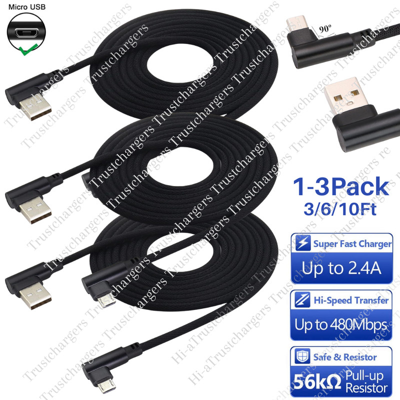 Micro USB Cable Elbow Right Angle Fast Charging For Samsung Android Charger Lot