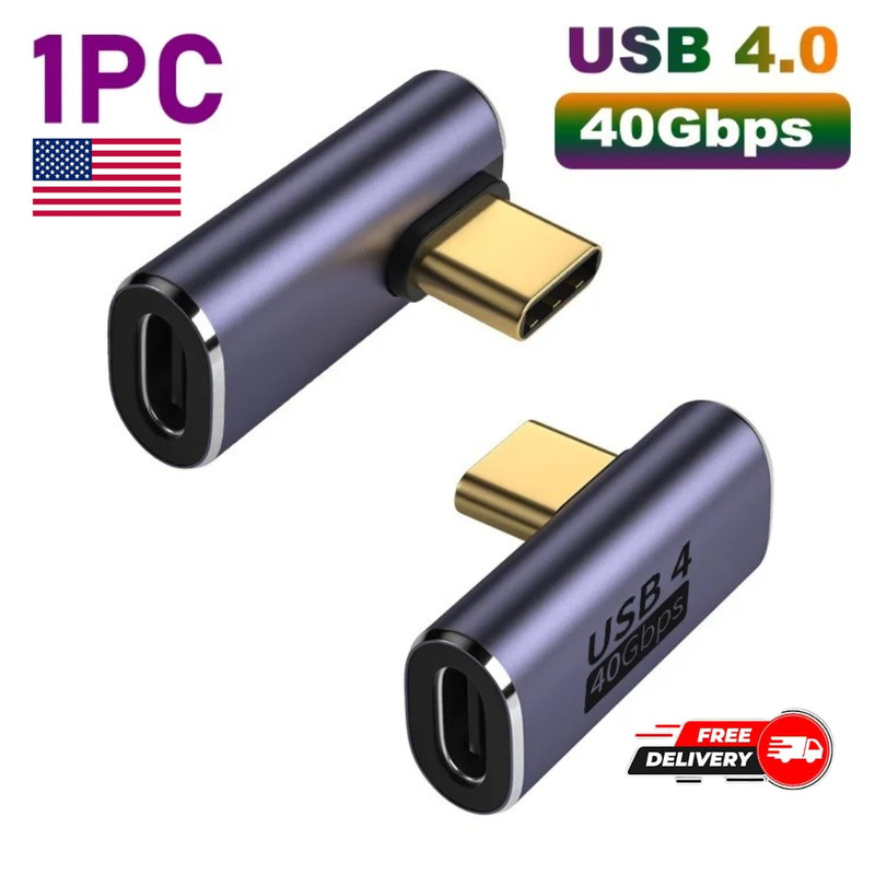 90 Degree USB-C Male to Female Adapter, 1 Pack – 100W Type-C Extender in Purple