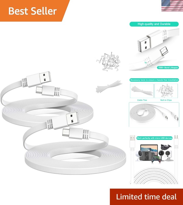 Essential 30 FT USB Power Cable – Flat Cord for Hassle-Free Security Setup