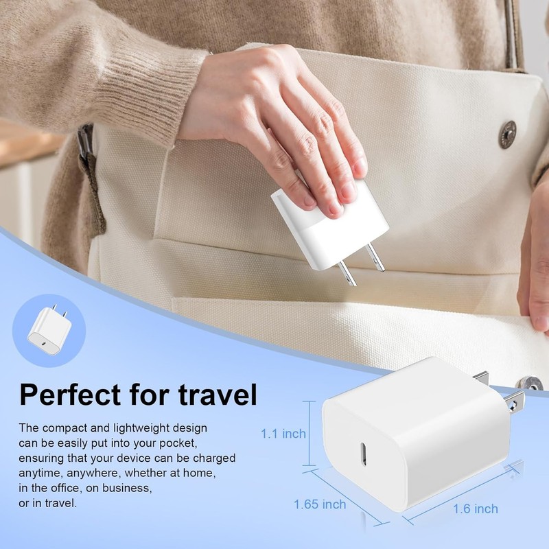 PD 20W USB-C Wall Fast Charger for AirPods 4 Gen/Pro 2 2nd/iPhone 15/17/16E Lot gallery