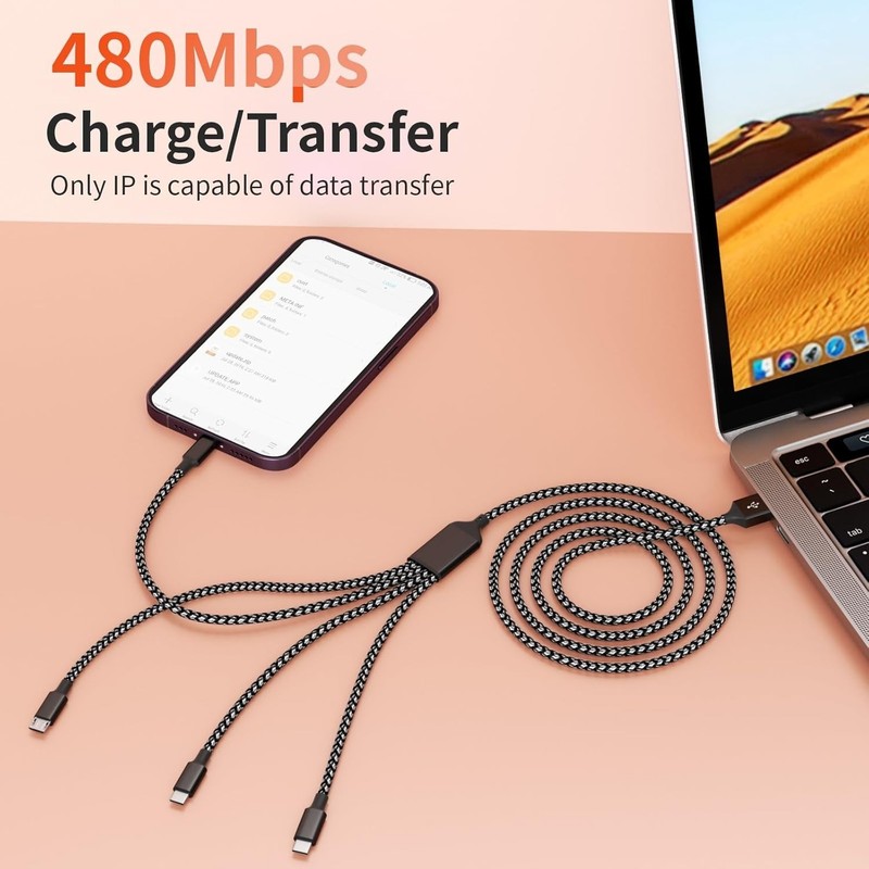 Durable 5FT Nylon Braided Multi Charging Cable - 4 Ports for All Smartphones gallery