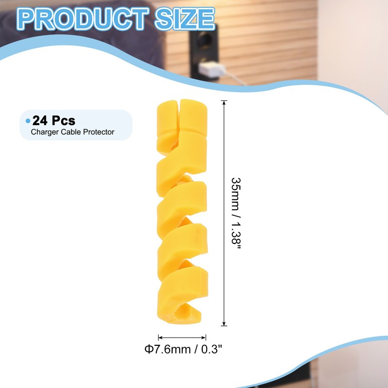 24Pcs Charger Cable Protector, Flexible Spiral Wire Cord Saver Organizer, Yellow gallery