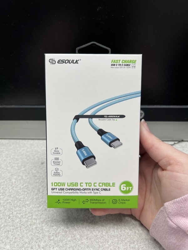 Esoulk 100w USB C To C Cable 6ft Blue