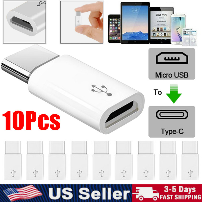 10PCS V8 to Type C Adapter USB C to Micro USB Converter Plug Connector White Lot