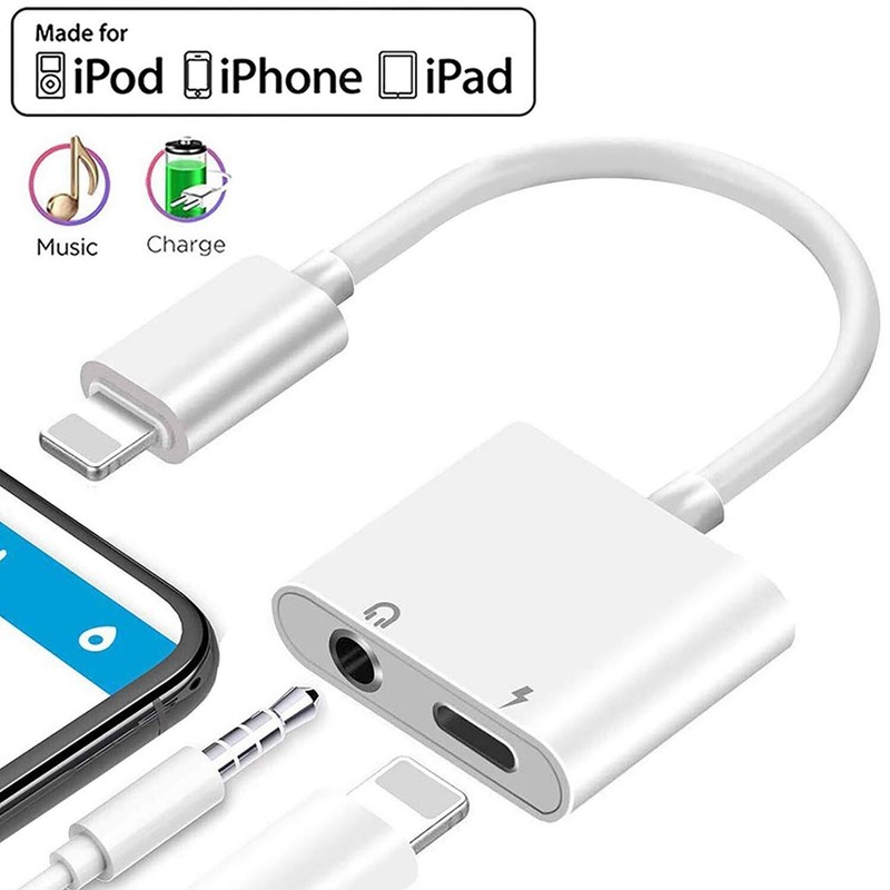 2 IN 1 Headphone Adapter Jack 8 Pin Data to 3.5mm AUX Cord Splitter, iPhone iPad
