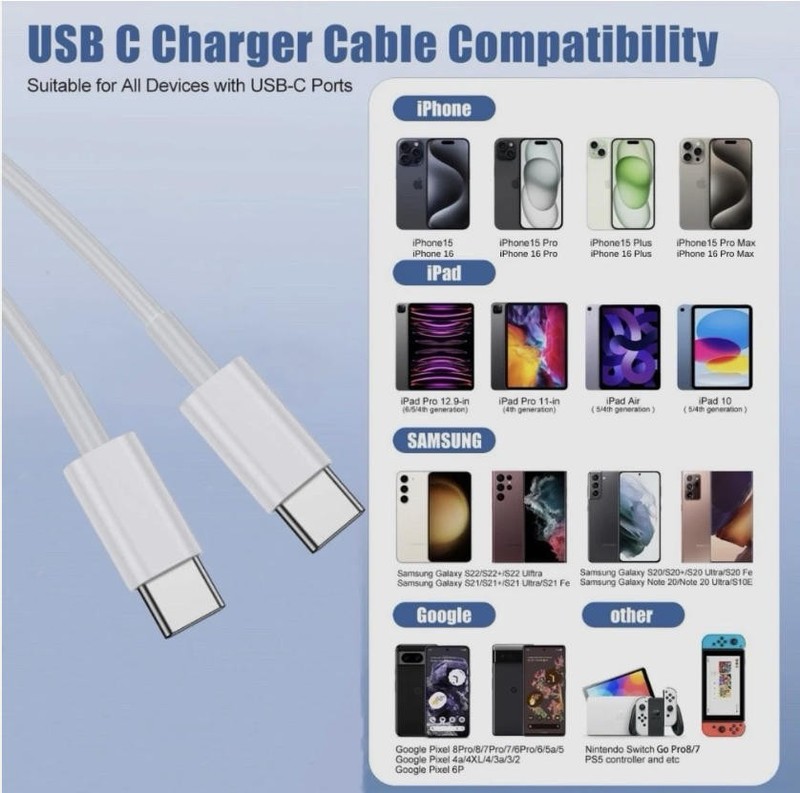 60W USB-C Fast Charging Cord 3ft – Perfect for iPhone and Type-C Tablets/Laptops gallery