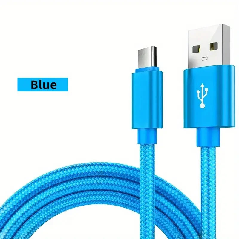 Electric Blue Nylon USB Type C Cable Fast Charging Data Cord 3.3FT
