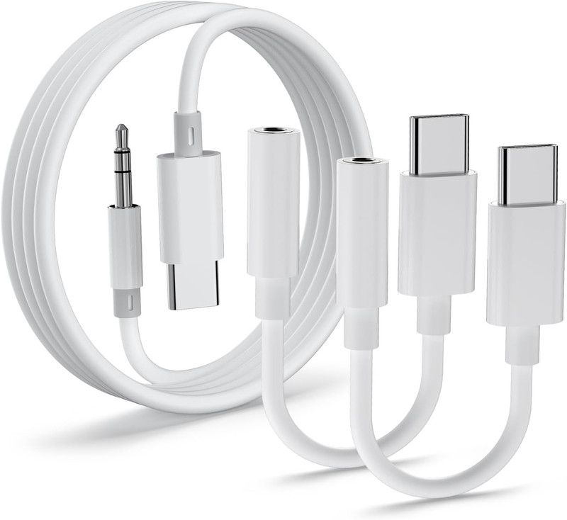 USB C to 3.5Mm Audio Adapter 2 Pack and 4Ft Aux Cord,Usb C to Aux Cable Car