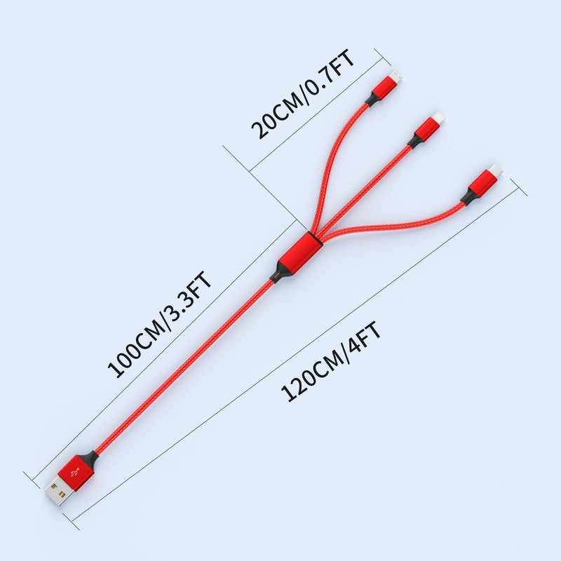 3 in 1 Multi Charging Cable[2 Pack 4FT], Red Braided Nylon USB Cable & Travel... gallery