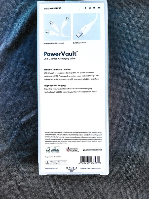 ZIZO POWERVAULT WHITE CABLE USB-C TO USB-C FAST CHARGING CABLE 6FT gallery